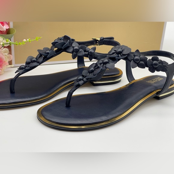 Michael Kors Thong Admiral Blue Leather Sandal Floral Accents - Picture 11 of 16
